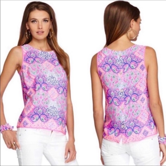 Lilly Pulitzer Pink 100% Silk Sleeveless Button Down Back Tank - Picture 1 of 11